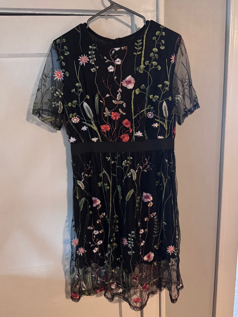 Black Floral Embroidered Tulle Dress